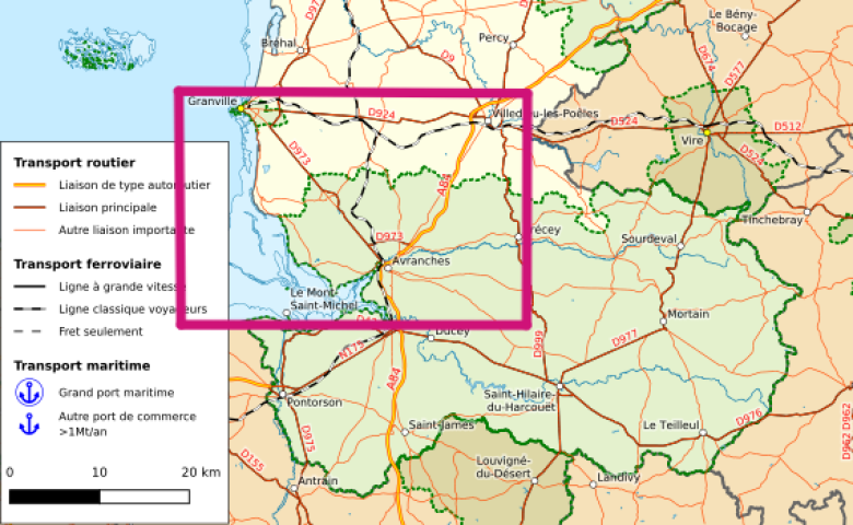 Le p&eacute;rim&egrave;tre de la consultation sur les am&eacute;nagements routiers Granville-Avranches