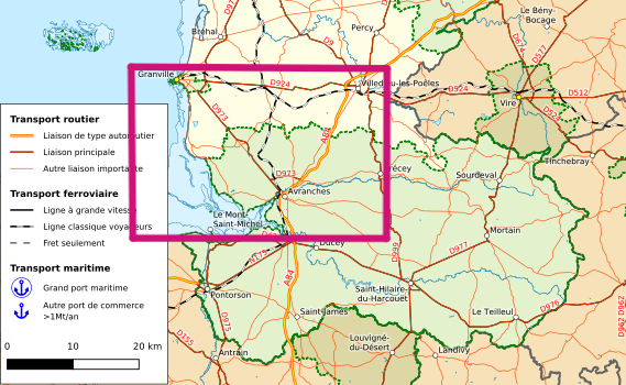 Périmètre de la consultation sur les aménagements routiers Granville-Avranches