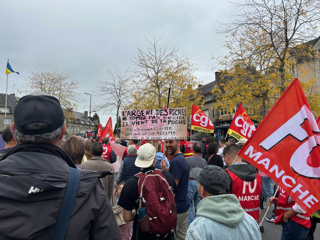 Pendant la manifestation &agrave; Avranches,le jeudi 18 septembre 2025