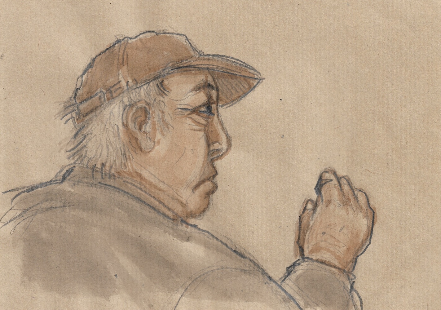 Guy, de Champeaux, vient en voisin presque chaque matin prendre son caf&eacute;, dessin Philippe Duhem