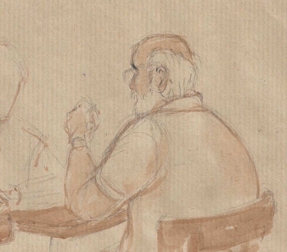 Un des habitu&eacute;s du caf&eacute; du matin &agrave; L'ile aux arts, dessin Philippe Duhem