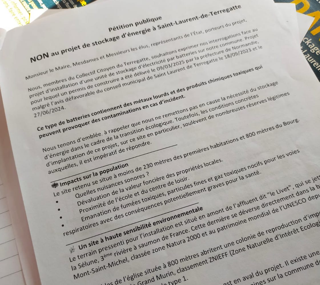 Pétition du collectif citoyen du Terregatte contre le projet de stockage d'énergie à Saint-Laurent